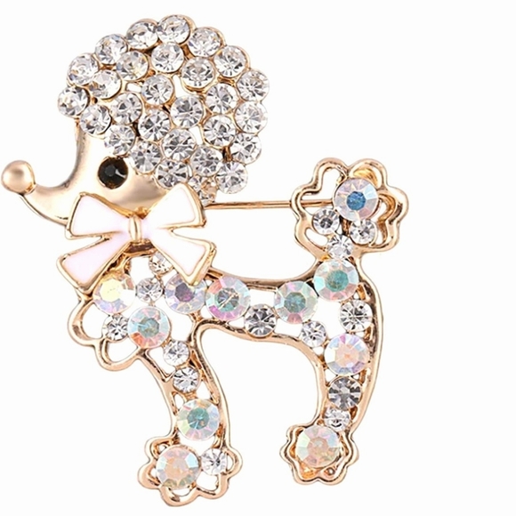 New 18k gold plated crystal poodle bow necklace/brooch - Picture 16 of 16